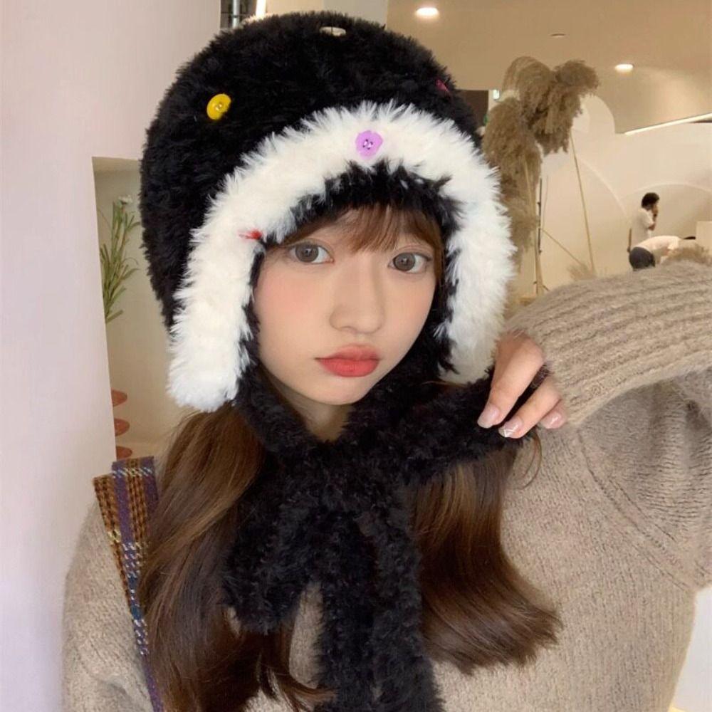 Ear Protection Winter Hat Thickened Pompoms Cap Cute Beanie Hats  Winter