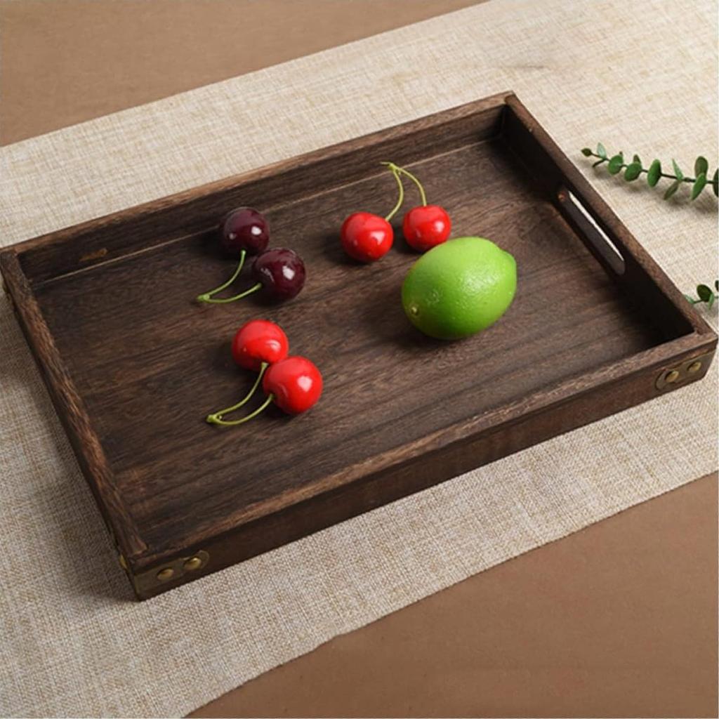 Siawadeky Wooden Tray with Handle, Natural Rectangular Plate, Tabletop Storage for Tea and Coffee, Large Capacity, Multifunctional Kitchen Tray for