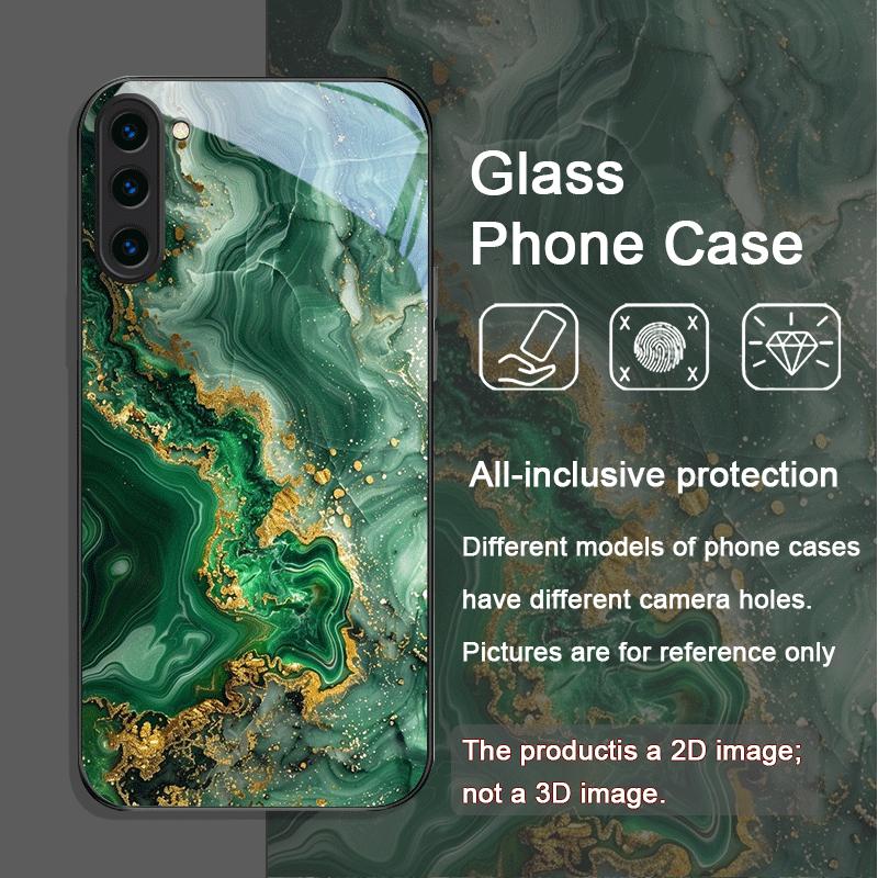Gorgeous Emerald Pattern Tempered Glass Phone Case for Samsung Galaxy S25 Ultra S24 S23 S10 Plus S22 S21 S20 FE Shockproof Cover