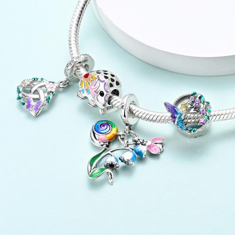 Spring Charms Beads Pendant Copper Flower Butterfly Dragonfly Mushroom Charms Fit Bracelet Woman Man Diy Jewelry