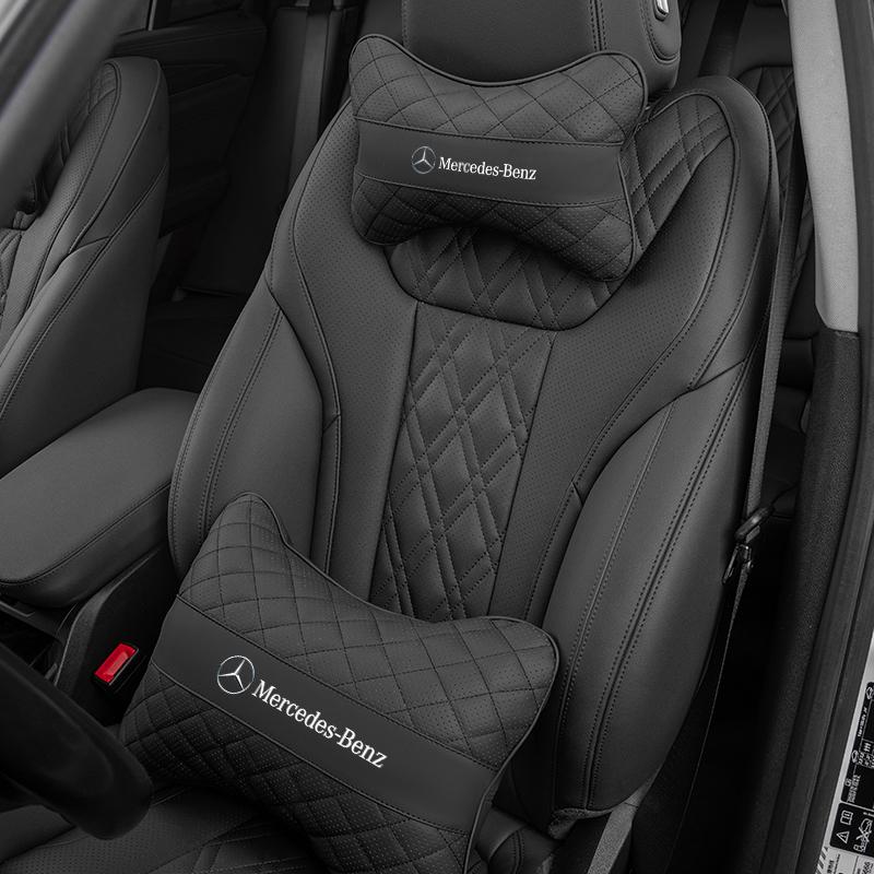 VRN2 Nappa Leather Car Headrest Neck Pillow Lumbar Support For Mercedes Benz AMG E S C A B Class GLE GLS CLA CLE GLC CLS GLA