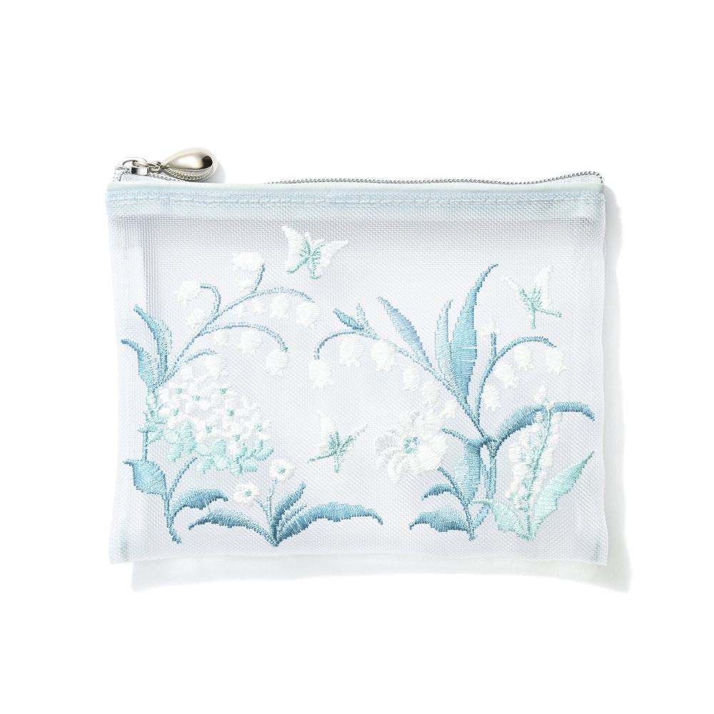 Franc Franc Japan Mesh Embroidered Mini Flat Pouch Light Blue