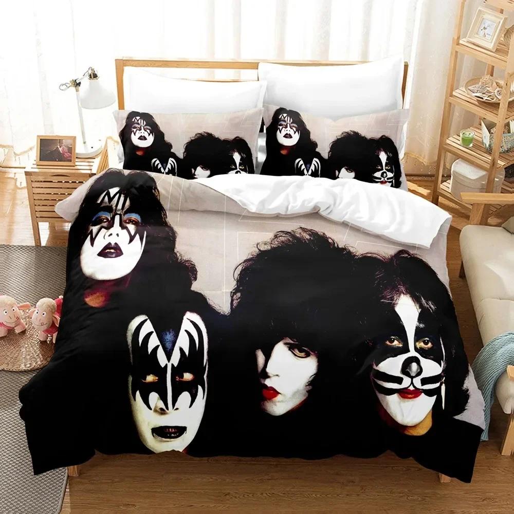 Kiss Band Bedding Set Single Rock Print Bed Set With Pillowcase Bed Duvet Cover Soft Single Double Queen Super King Size Bedroom