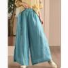 Johnature Damen Vintage Hose mit weitem Bein, einfarbig, Sommerhose mit elastischer Taille, lockere Freizeithose
