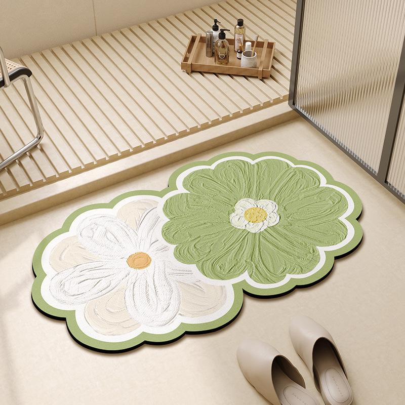 Anti-Slip Absorbent Bathroom Mat: Irregular Flower Design, Dirt-Resistant Diatomaceous Earth