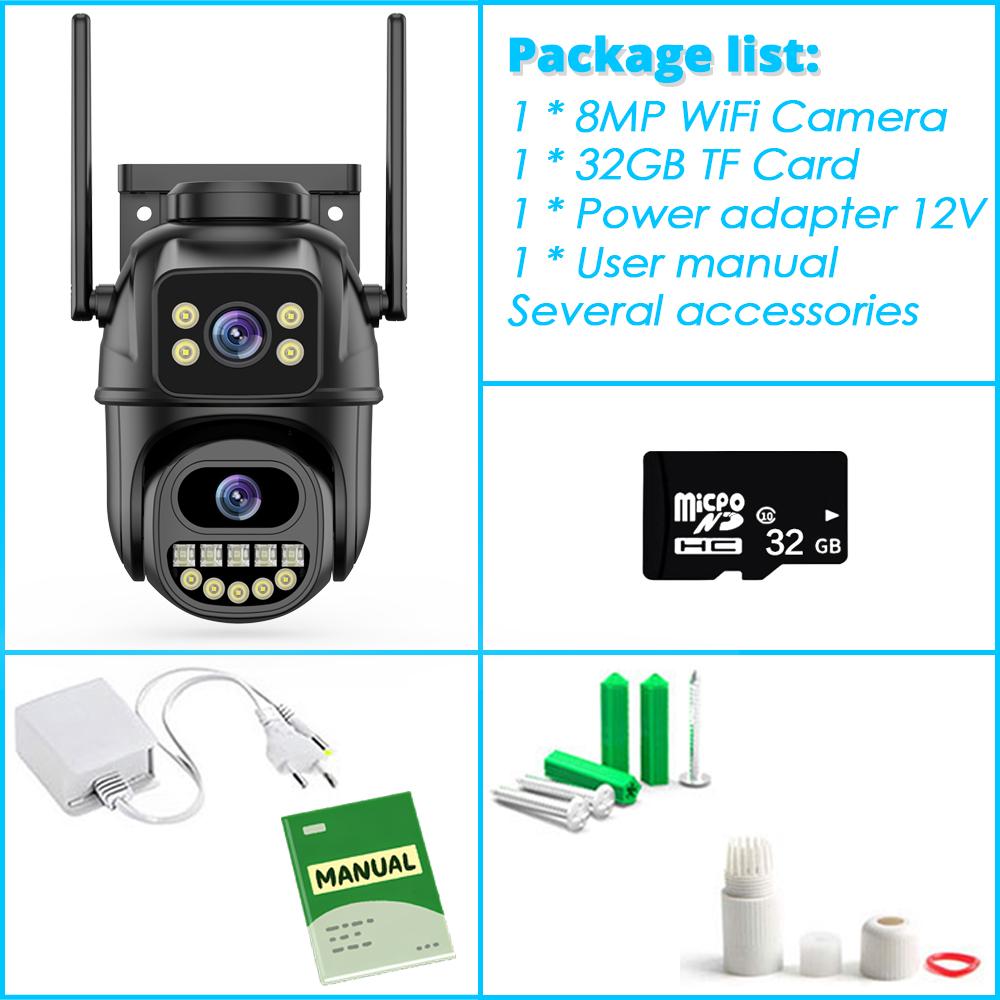 ICSEE 8MP 4K Dual Lens WIFI Surveillance Camera Smart Home PTZ 360 Wireless Outdoor HD Video Security IP Cameras CCTV Waterproof