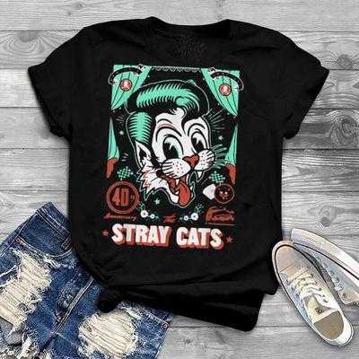 Vtg STRAY CATS Band Short Sleeve Cotton Black Full Size Unisex Shirt Unisex T-Shirt