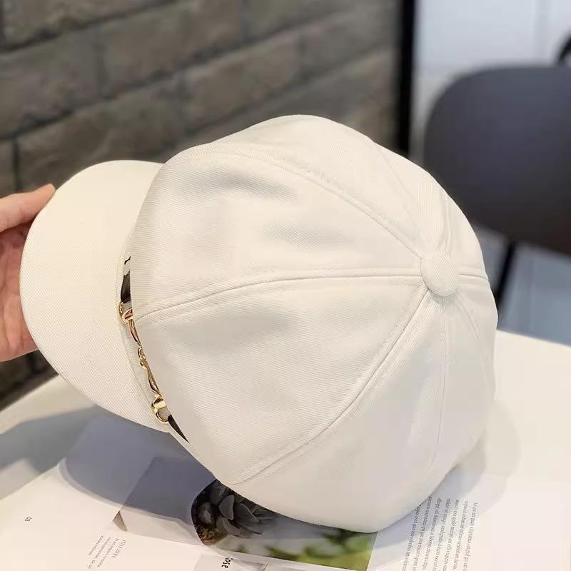 Hat spring and summer thin breathable metal buckle retro octagonal hat versatile face little beret