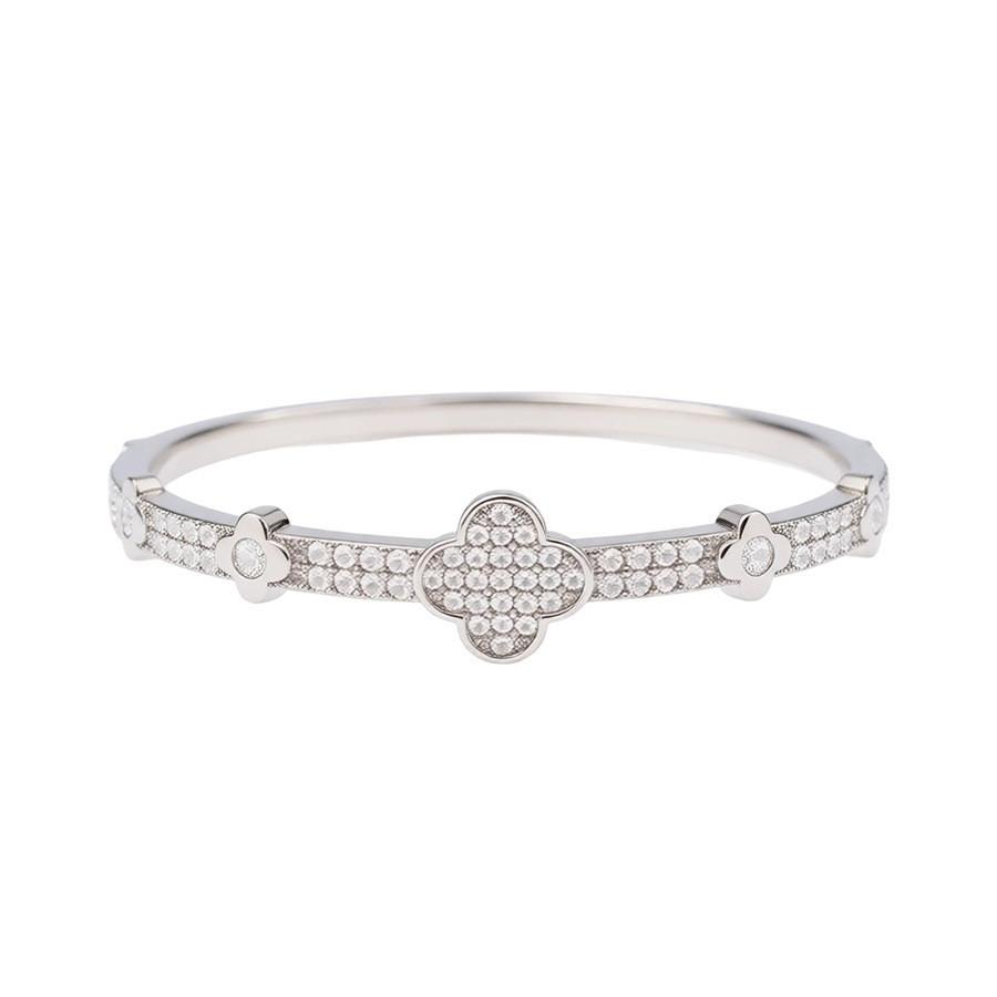 Geometric Zircon Flower Letter Bracelet With Silver Copper Hand Jewelry For Women