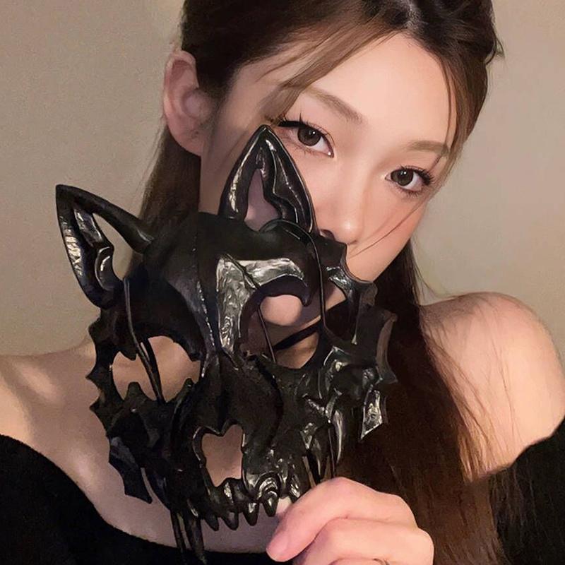 Halloweenská maska ​​Maska na půl obličeje Cos Dragon God Divoký Tiger Night Fork Tengu Man Wolf Mask Performance Skull Masks