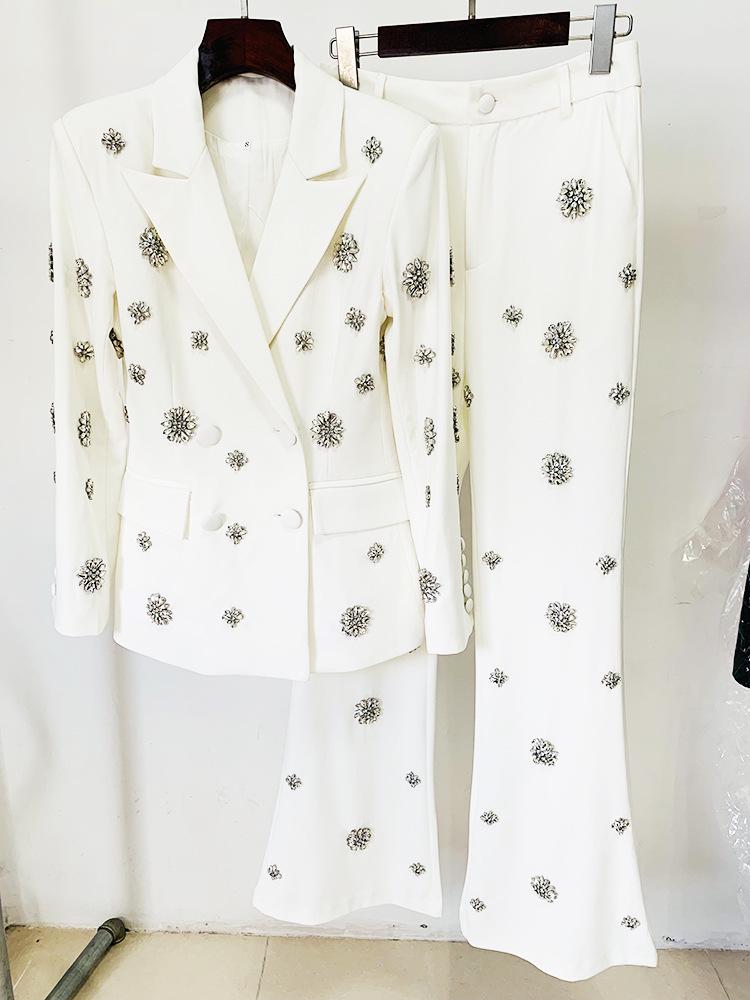 2025 Fashionable Rhinestone & Beadwork Suit: Jacket & Flared Pants Set