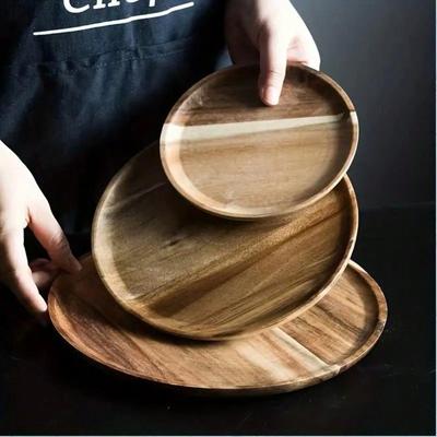 Wood Serving Plate Round Food-Grade Dish for Fruit Salad Snacks Sushi Dessert Cake Kitchen Dinner Plate Bread Steak Pizza Tray