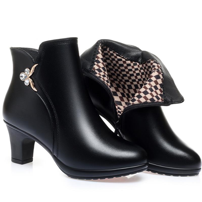 

2025 Осень Зима Новые Короткие Ботильоны на Высоком Каблуке Женские Ботильоны на Толстом Каблуке Туфли на Высоком Каблуке Теплые Плюшевые Зимние Ботинки Женская Обувь 40