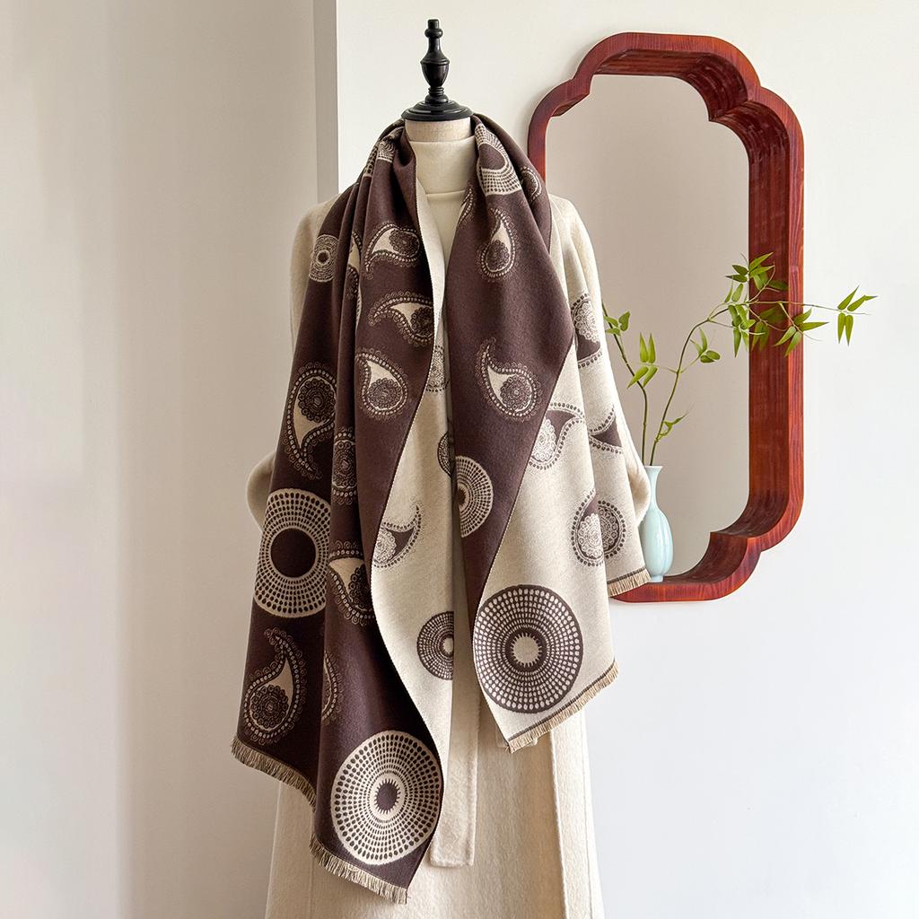 Latest Design Winter Two-Sided Jacquard Cashmere Scarves High Quality Women Thicken Wrap Shawl Ladies Wool Pashmina Scarf