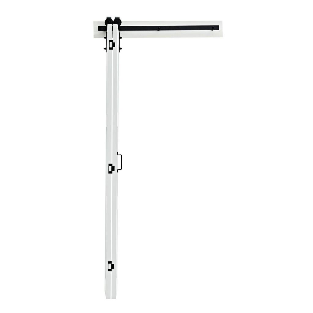 Puerta de Granero Plegable Doble, 914 x 2134 mm, MDF con Vidrio Templado Puertas Correderas Plegables Dobles para Armario, Kit de Herrajes Incluido, Diseño Ahorrador de Espacio, Pre-ensamblado
