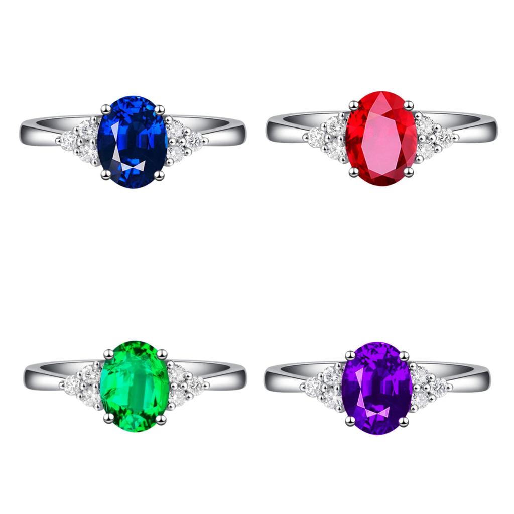 European and American Princess Egg-Shaped Ring: Purple Diamond, Emerald, Blue Stone Wedding Gem