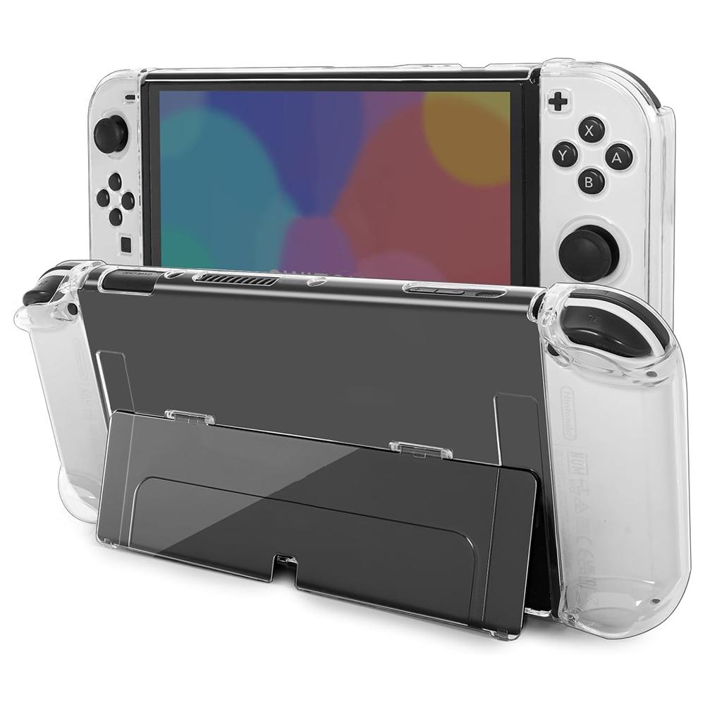 For Nintendo Switch OLED Crystal Clear Case with Stand Game Console Protective Cover Shell