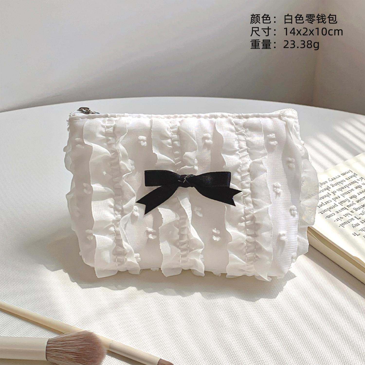 

Small Lace Bow Coin Purse Portable Cosmetic Storage Bag Women‘s Wallet Key Makeup Lipstick Pouch Headphone Organizer Clutch Bags белый