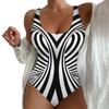 Women's One-piece Neck Hanging One-piece Swimsuit, Irregular Stripe Design, High Waisted Swimsuit, Soft Fabric, for Beaches and Swimming Pools