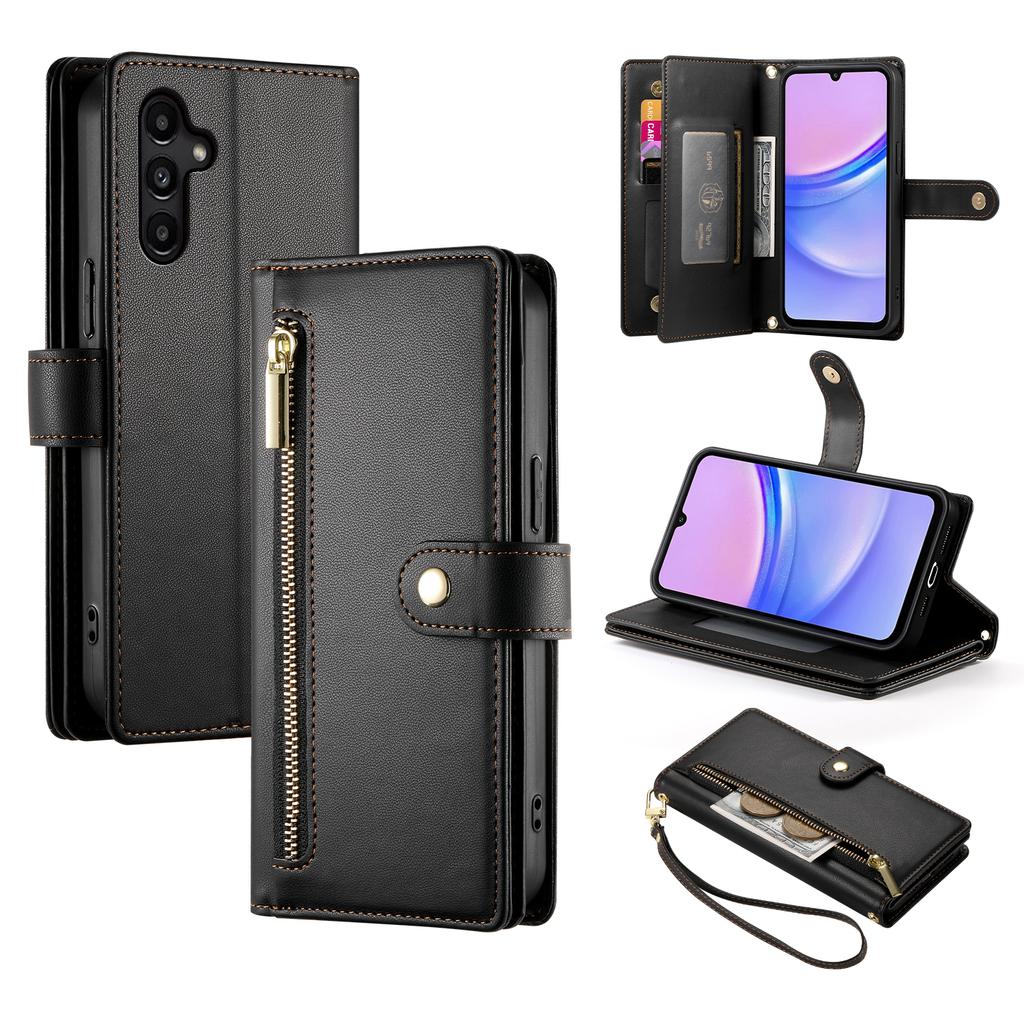 DF-011 For Samsung Galaxy A15 4G/5G Wallet Case Zipper Leather Phone Bag with Shoulder Strap