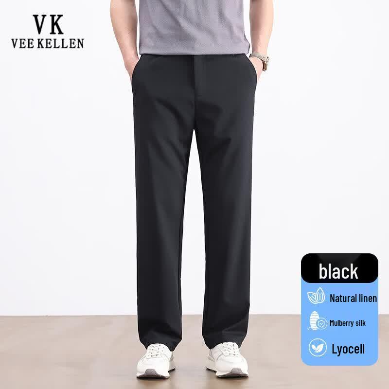 VEE KELLEN Men s Summer Casual Straight-Leg Tencel Linen Blend Pants 38