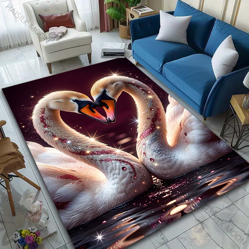 1PC Two Swans Forming Heart Pattern Rug Carpets for Bedroom Living Room Sofa Mat Creative Door Mat Cloakroom Home Decor