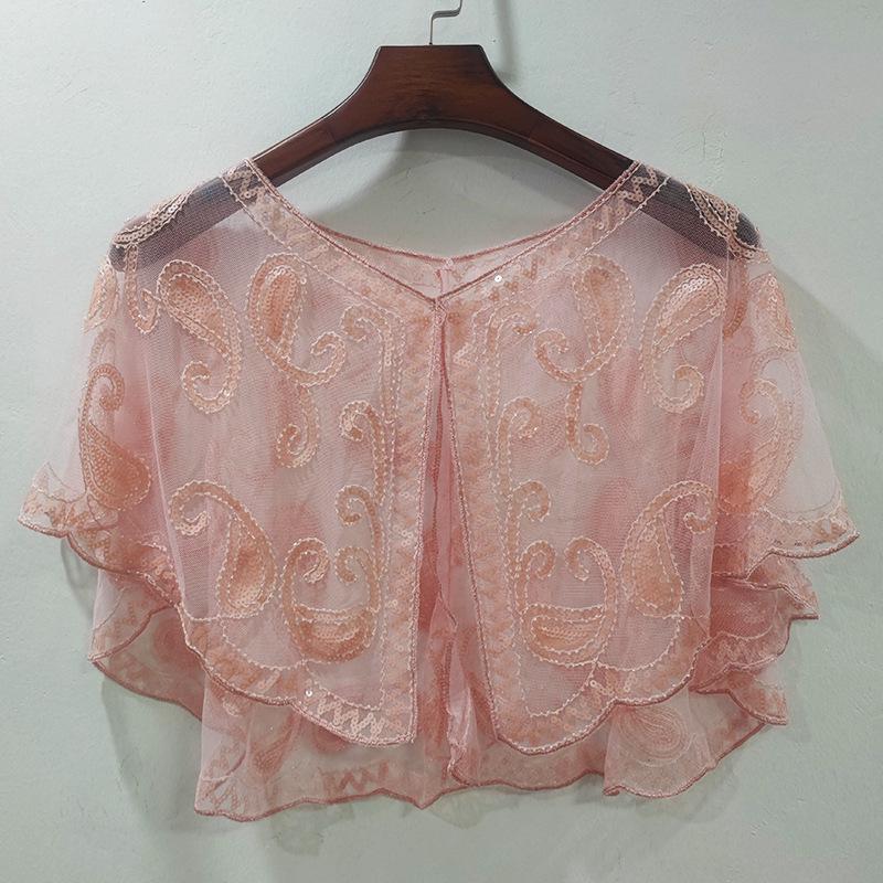 Plus Size Women's Sequin Mesh Shawl - Embroidered Beaded Sleeveless Cardigan & Sunscreen Jacket