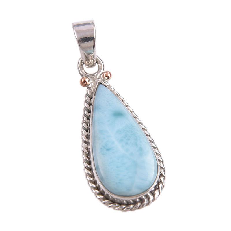 Natural Republic Larimar Gemstone Handmade 925 Solid Silver Pendant 1.50" N4w62