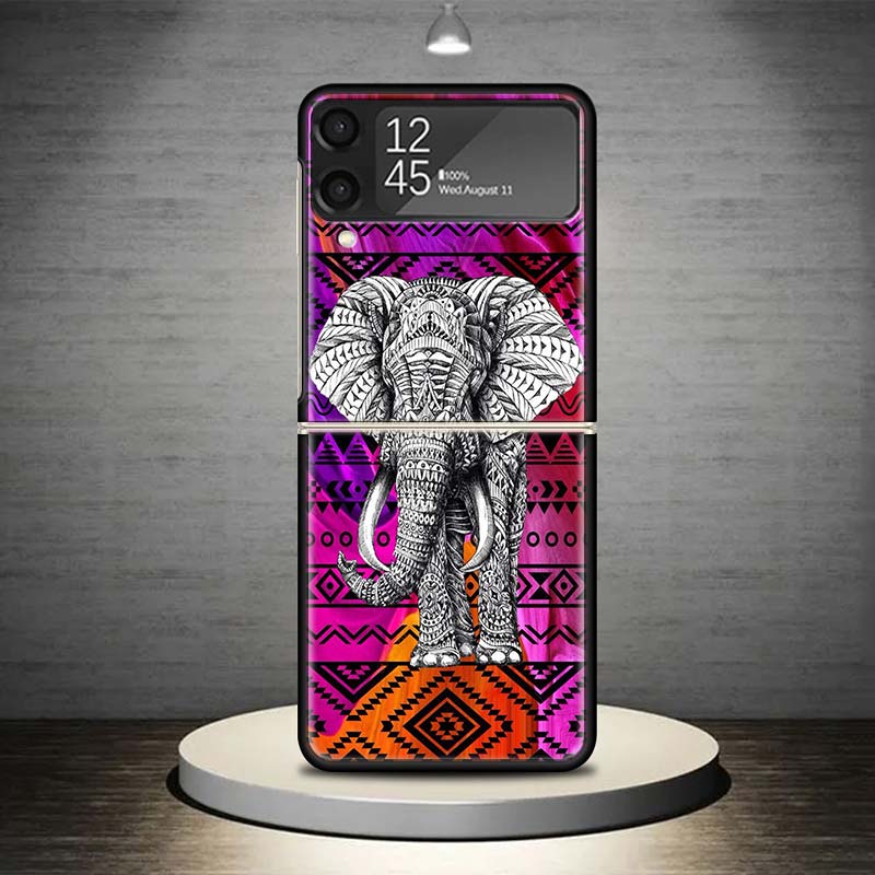 Elephant Mandala Aztec Phone Case For Samsung Galaxy Z Flip 7 6 5 4 3 5G Shockproof Cover Z Flip7 Flip6 ZFlip5 Flip3 Flip4 Luxur
