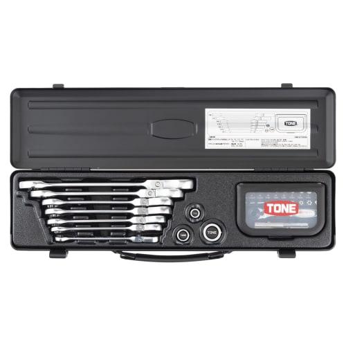 TONE Swing-Neck Quick Ratchet Wrench Set (RMFQ700BRBK), 6.35mm, 9.5mm, and 12.7mm Drives, with Bit Inserts (1/4", 3/8", and 1/2"), Black, 32 Pieces