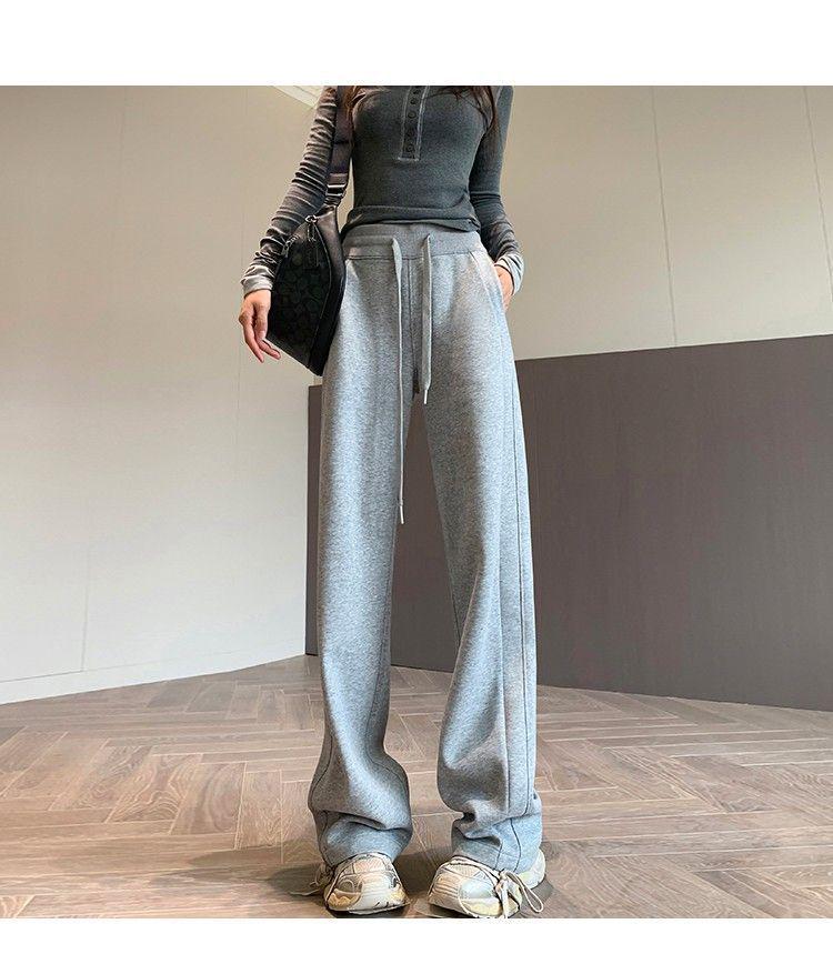 Women's Black Wide-Leg & Narrow Straight-Leg Sweatpants - Spring & Autumn 2025 Collection, Plus Velvet, Casual Banana Style