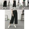 Women Wide Korean Leg High Waist Loose Baggy Casual Striped Crop Trousers Pants
