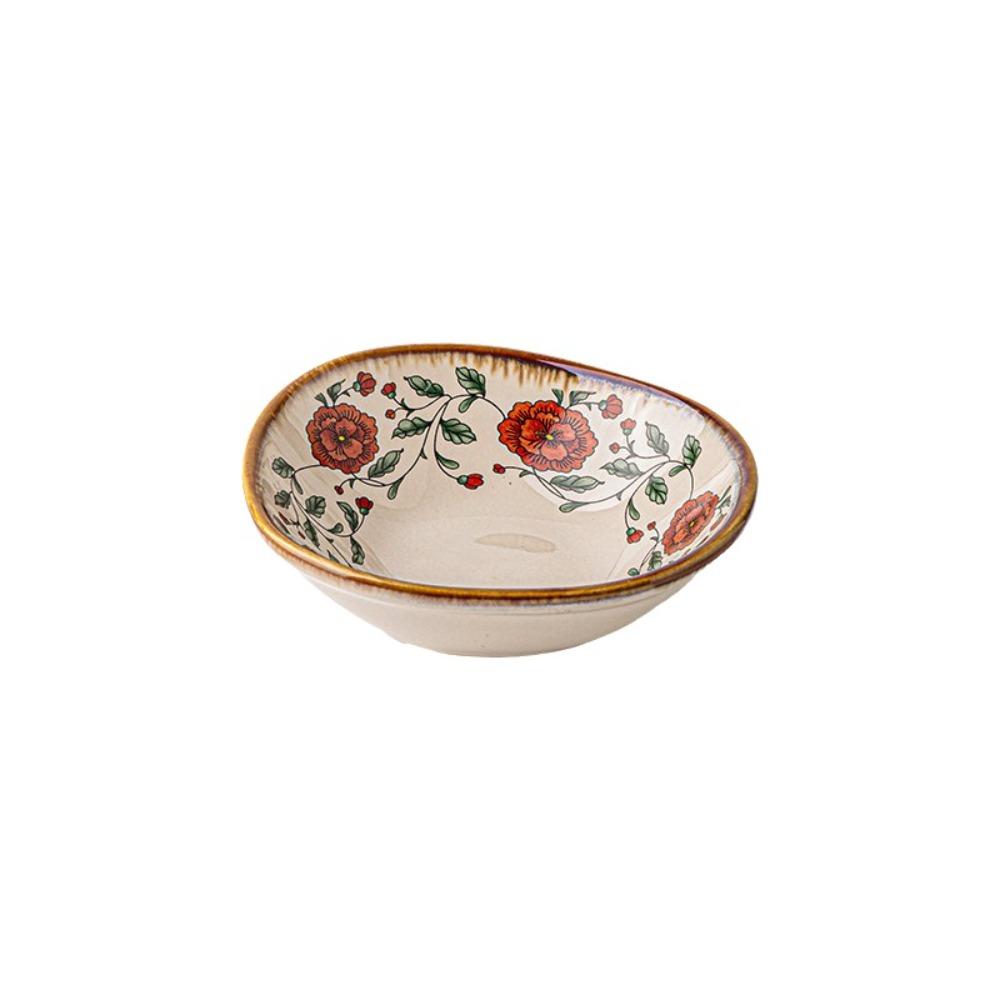 Floral Pattern Ceramic Flavor Dish Retro Soy Sauce Dish Creative Dipping Dish Hot Pot Style 1