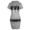 Women Fashion Bodycon Short Dress Casual Short Sleeve Hoodie with Letter Pattern Drawstring Zipper Hoody