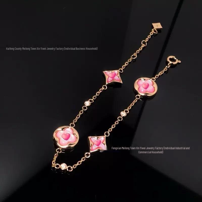 Európai és Amerikai Négylevelű Lóhere Gyémánt és Gyöngyház Karkötő