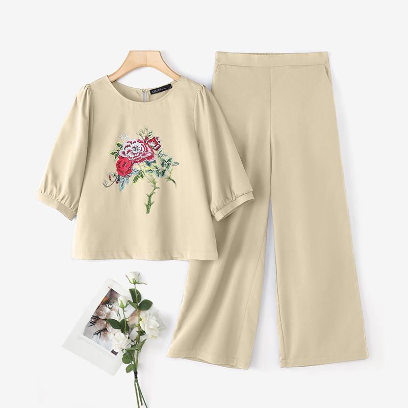 

ZANZEA Women Half Sleeve Floral Blouse and Pants Casual Two Piece Suit Sets M