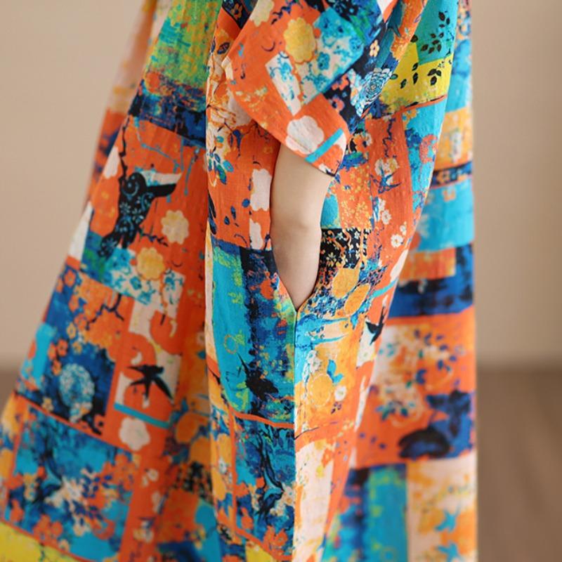 DIMANAF Women Plus Size Spring Summer Long Dress Loose Basic Vintage Oversize Long Sleeve Maxi Floral New 2026