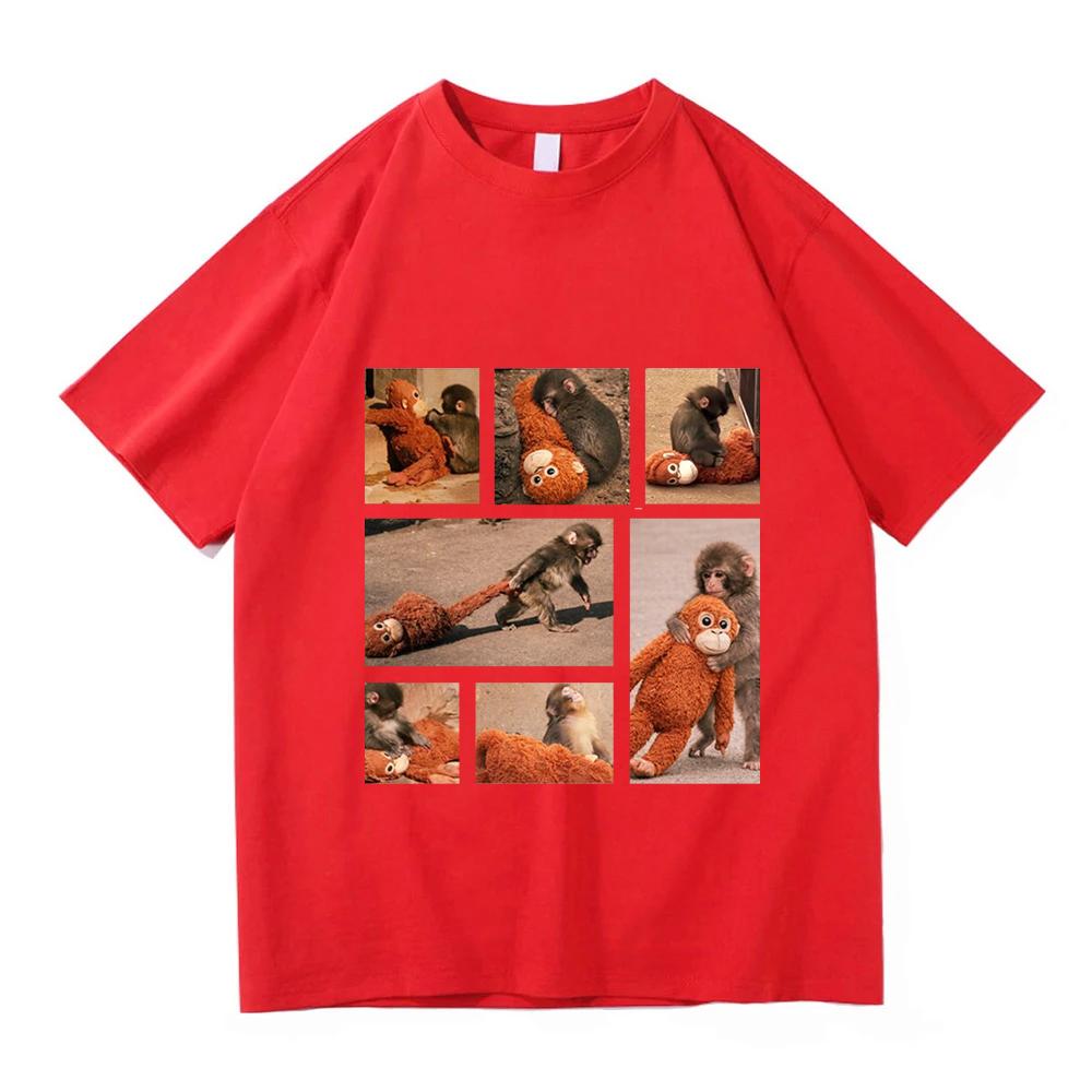 Punch Monkey Cute Baby Monkey with Plush Toy graphic Unisexs TShirt Unisex ONeck 100 Cotton Short Sleeve Oversized Popular Tee