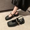 Xiaoxiangfeng Mary Jane small leather shoes spring and autumn medieval light mouth medium heel solid color thick heel single shoes