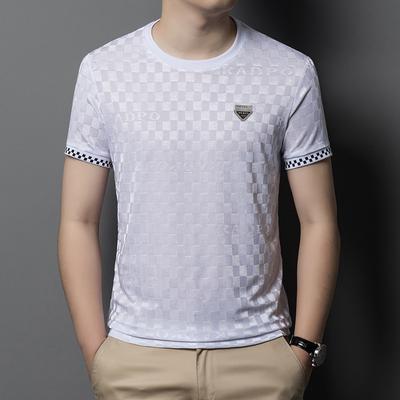 Summer New Short-Sleeved Men's T-shirt Fashion Brand Casual Fashion Loose Jacquard Round Neck Middle-Aged Men's T-shirt