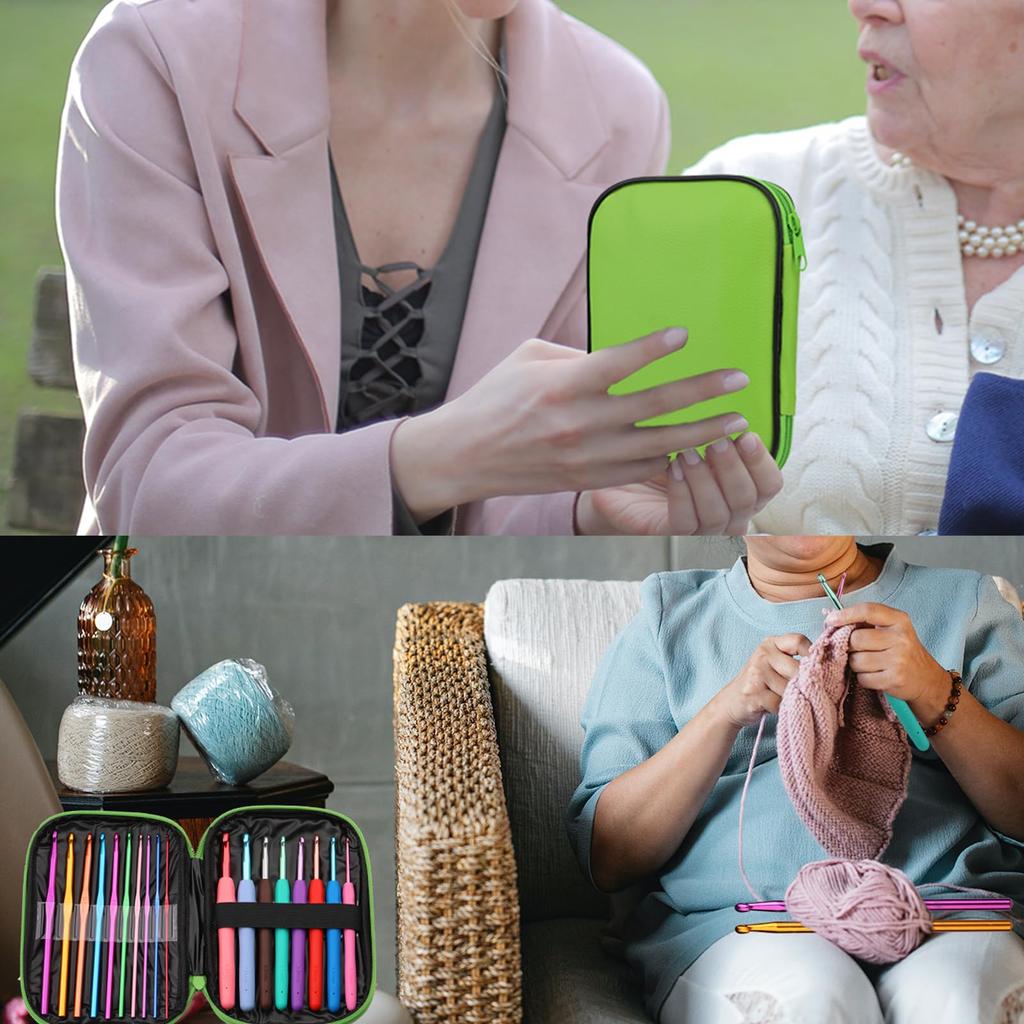 Set Croșet Fenrry Kit Acului de Croșetat Începător Acului de Lână Etui Verde și Accesorii de Croșetat pentru Tricotat Artizanat