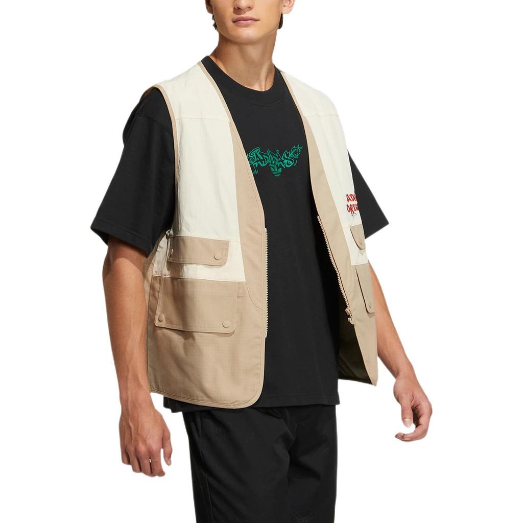 adidas Originals Unisex Off White Beige Color Block Printed Loose Workwear Vest IA8478