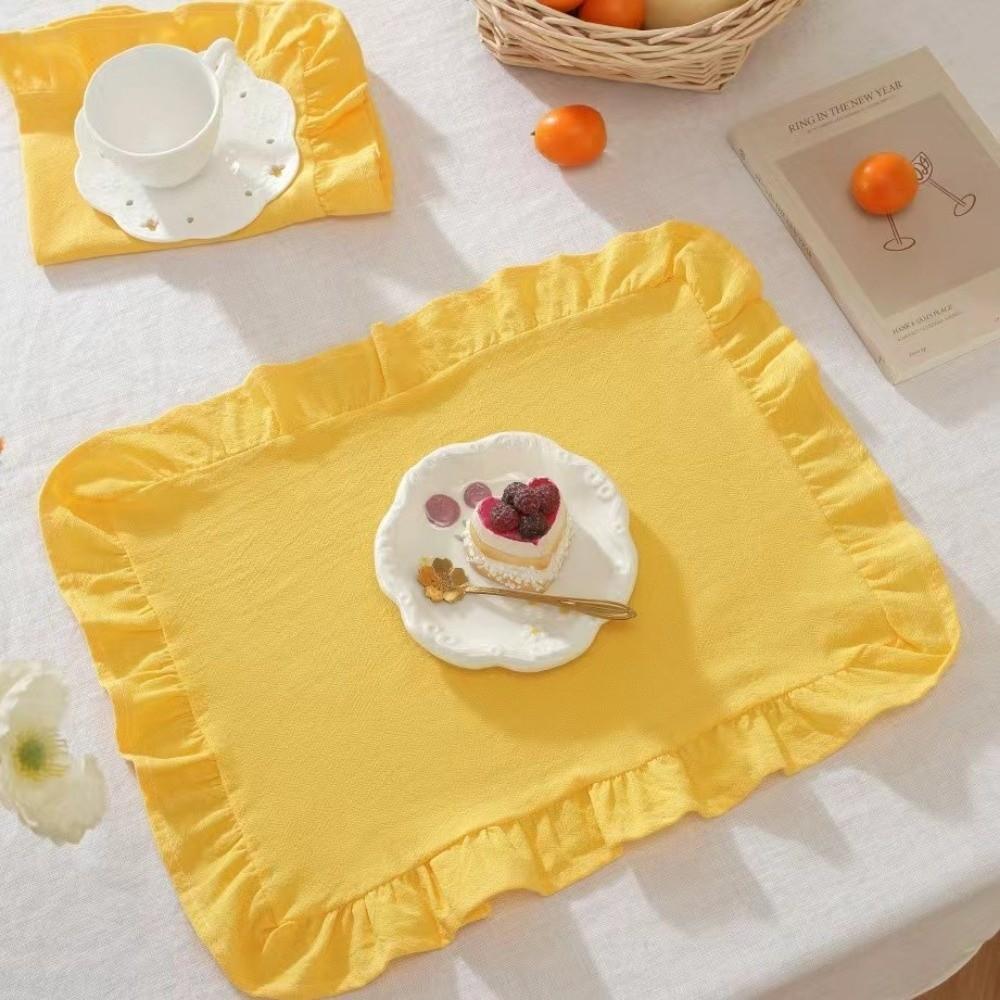 Rüschen-Wärmeisolierende Matte Streifen-Gitter Tischmatte Waschbarer Untersetzer Frühstück
