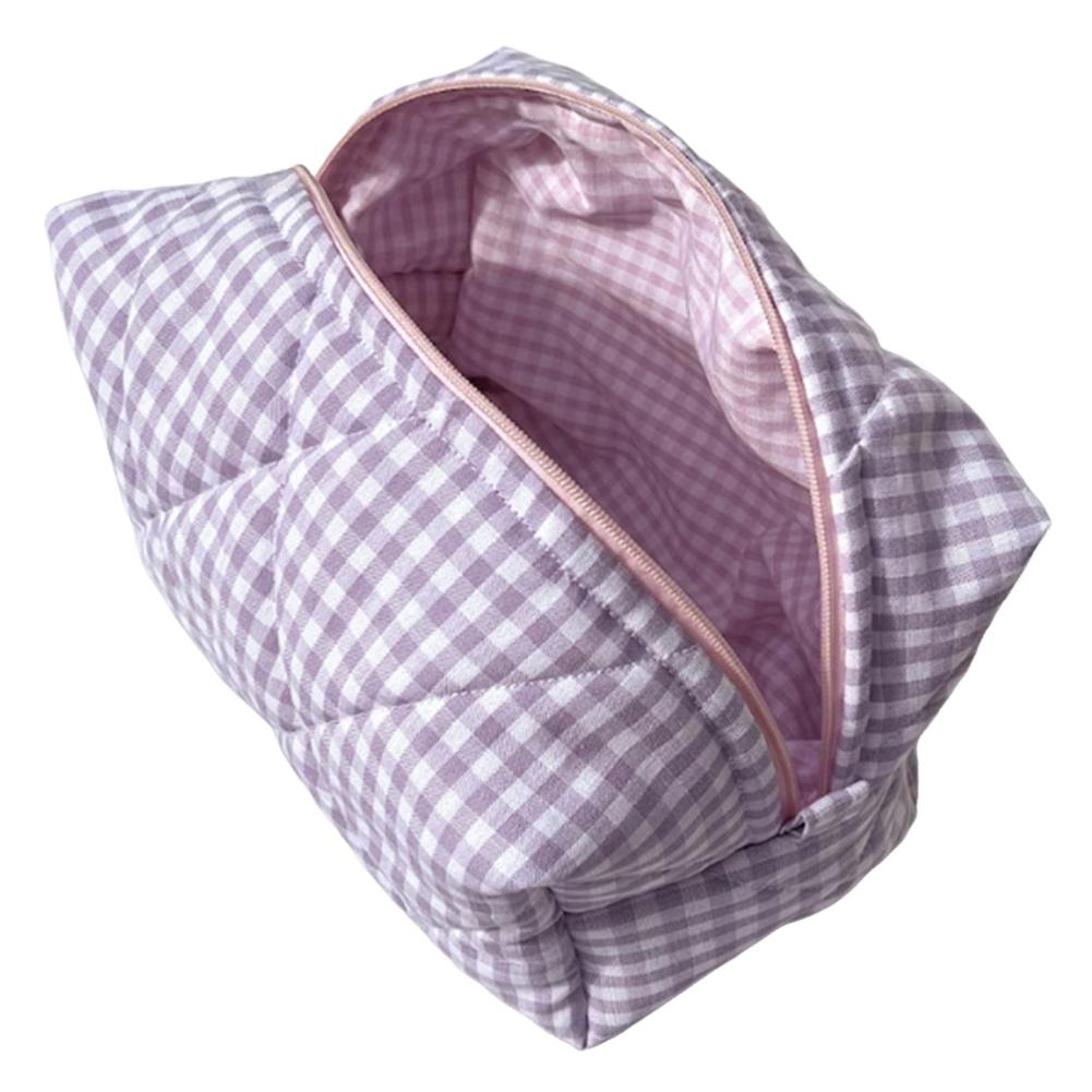 Women Skincare Pouch Large Capacity Quilted Checkered Makeup Bag Lady Makeup Bag Purse Lightweight for Cosmetics Makeup Brushes