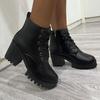 Large Size Martin Boots Women's Spring New Solid Color Round Head Platform Fashion Trend Martin Boots