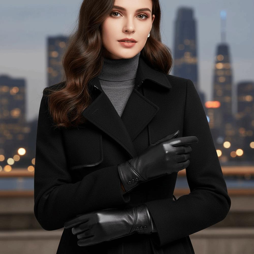 PU Full Finger Mittens Button  Gloves Fashion Women Leather Gloves  Ladies