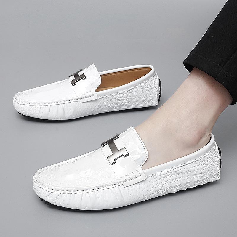 

Crocodile pattern men s shoes summer men s Doudou shoes breathable versatile casual shoes one-pedal leather shoes men s foreign trade loafers 48 белый