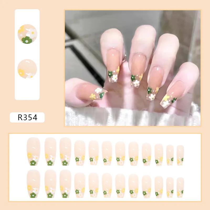 24Pcs French Tip Extra Long Ballerina Press On Nails Detachable Artificial Fake Nails Wearable Nail Art Tips