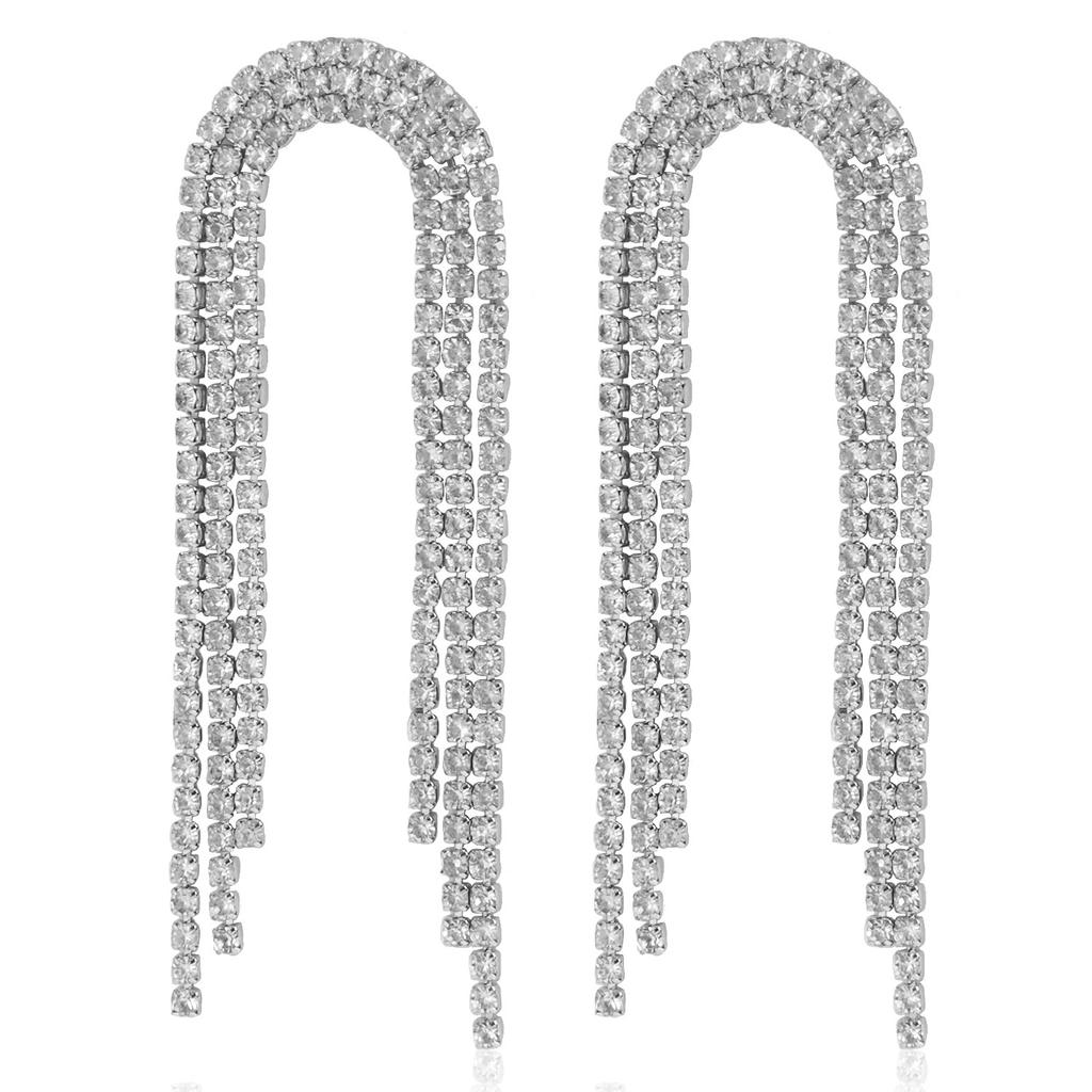 European and American Long Temperament Earrings, Simple and Versatile Exaggerated Rhinestone Tassel Earrings, Sexy Nightclub Earrings