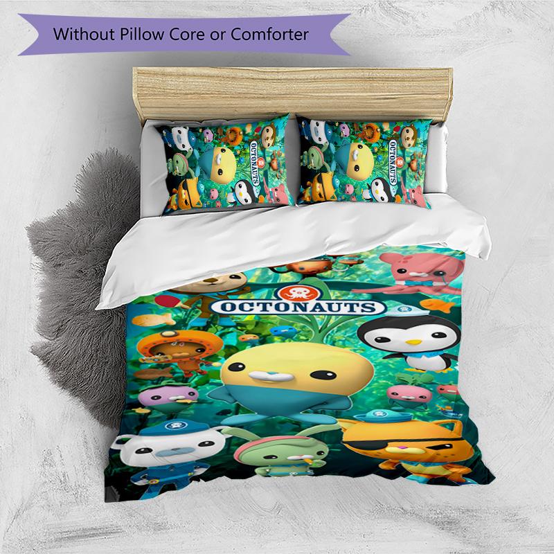 3-teiliges Octonauts Muster Bettwäsche-Set Bettbezug-Set enthält Bettbezug & Kissenbezüge, perfekte Ganzjahres-Schlafzimmerdekoration & Geschenk